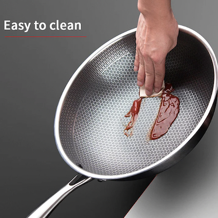 NON STICK WOK - PAN NON CHIP STAINLESS 12" + GLASS LID