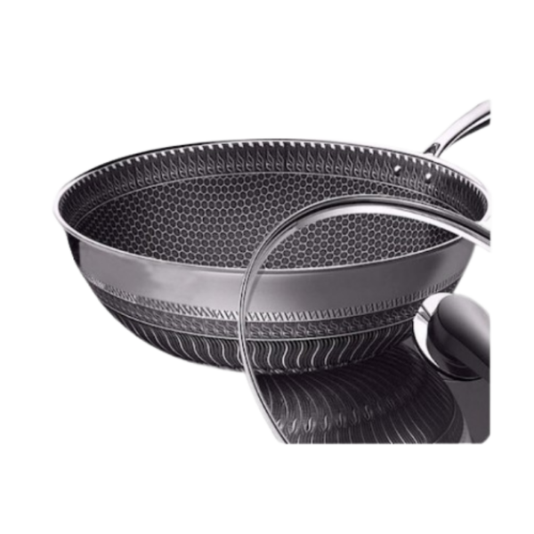 NON STICK WOK - PAN NON CHIP STAINLESS 12" + GLASS LID